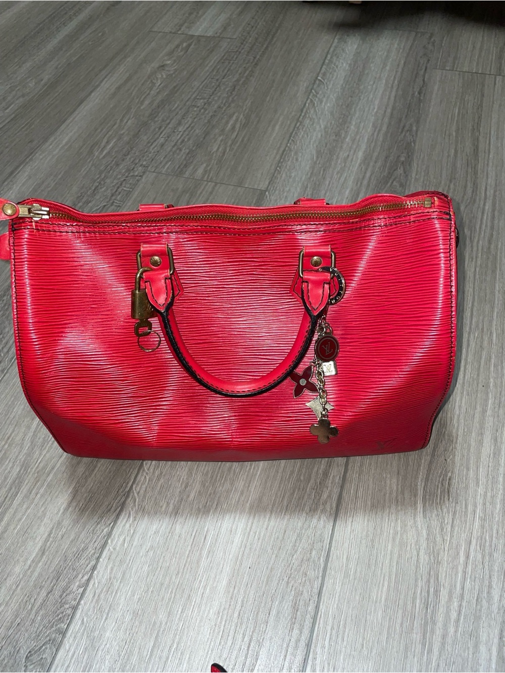 Louis Vuitton Red Epi Leather Satchel with Charm Accent